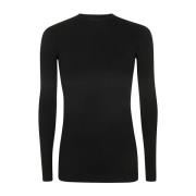 Sort Ribstrikket Rund Hals Sweater