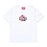 T-shirt med oval D blomstergrafik