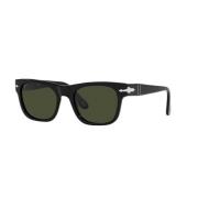Firkantede sorte solbriller med grønne linser