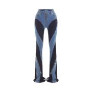 Blå Zippet Bi-Materiale Slim Fit Jeans