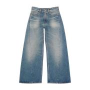 Blå Wide Leg Jeans med Krøllet Effekt