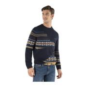 Blå Multifarvet Flet Crewneck Sweater