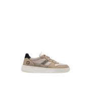 Beige Læder Lav-Top Sneakers med Ruskind Detaljer