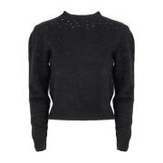 Sort Alpaka Sweater med Rhinestone Detalje