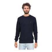 Blå Crew-Neck Sweater med Honeycomb Weave