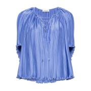 Charmeuse Plissé Effekt Rund Hals Bluse