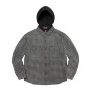 Houndstooth Flannel Hooded Shirt Black