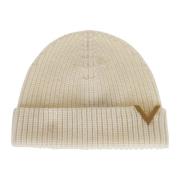 Kashmir Strikket Beanie med Metal VLogo