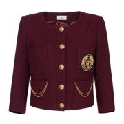 Burgundy Tweed Cropped Jacket Broderet Logo