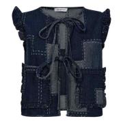 Patchwork Denim Vest med Ruffles