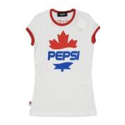 Hvid Bomulds T-shirt med Pepsi Print