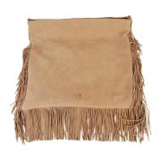 Suede Fringed Skuldertaske med Lynlås