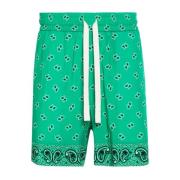 Paisley Print Shorts Letvægts Elastisk Talje