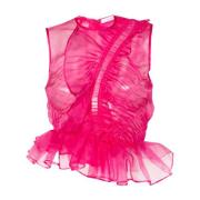 Magenta Ruffled Silk Top