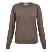 Brun Crewneck Sweater Ribbed Hems Lange Ærmer