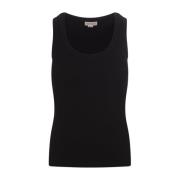 Sort Ribbet Bomuld Tank Top