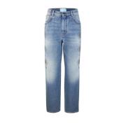 Blå Straight Line Jeans med Nitter