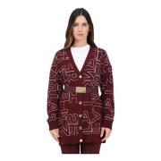 Bordeaux Cardigan med Logo Skrift