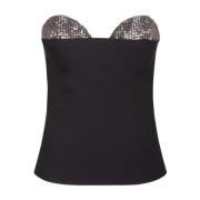 Sort Rhinestone Square-Neck Top