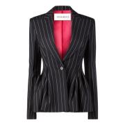 Blå Pinstripe Peplum Blazer