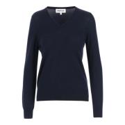 Navy Blue V-Neck Uld Sweater