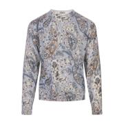 Blå Blomstret Paisley Silke Cashmere Sweater