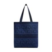 Blå Jacquard Tote Taske