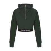 Grøn Crop Zip-Up Hoodie