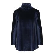 Velour Jersey Flared Bluse Navy