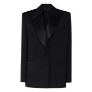 Sort Uld Satin Blazer Jakke