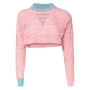 Hæklet Effekt Pink Sweater Lavet i Italien