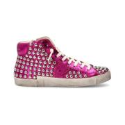 Fuchsia High-Top Studded Sneakers