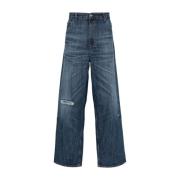 Blå Loose-Fit Denim Jeans med Reparerede Huller