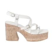 Blokhæl Platform Sandaler, Beige