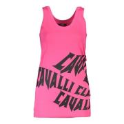 Dame Pink Tank Top Bred Skulder Rund Hals Print Logo