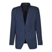 Blåt Linned Blazer Elegant Stil