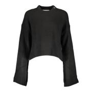 Sort dame sweater med broderi