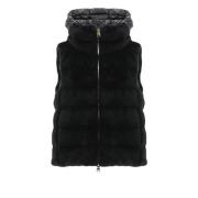 Quiltet Faux Fur Vest Ærmeløs Sort