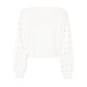 Hvid Rhinestone Sweater Cut-Out Stil