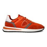 Vintage Style Sneakers Orange Mesh Suede