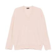 Pink Rib Strik V-Hals Sweater