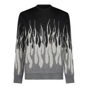 Flames Jacquard Jumper Sweater Sort/Grå