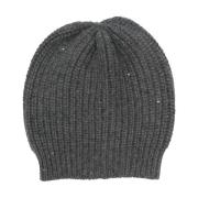 Gråt Cashmere Beanie med Pailletter