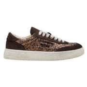 Lav Glitter Sneakers med Brun Ruskind