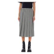 Gingham Plisseret Midi Nederdel Sort/Hvid