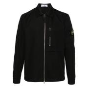 Sort Bomuldsblanding Overshirt med Kompas Badge