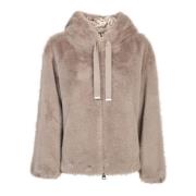 Beige Faux Fur Bomber Jacket