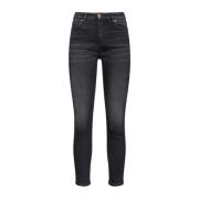 Sort Skinny-Fit Cropped Jeans med Love Birds Broderi