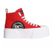 Rød Lærred Logo High Top Sneakers Støvler Sko