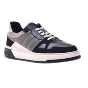 Trainers in grey and blue leather and suede